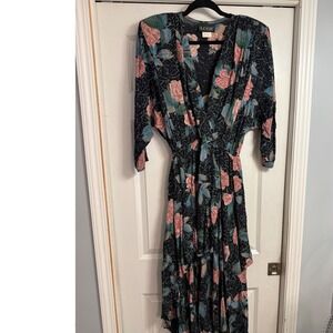 Phoebe Floral Maxi Dress Grunge Cottagecore Black Pink USA Made Sz 14 Layered